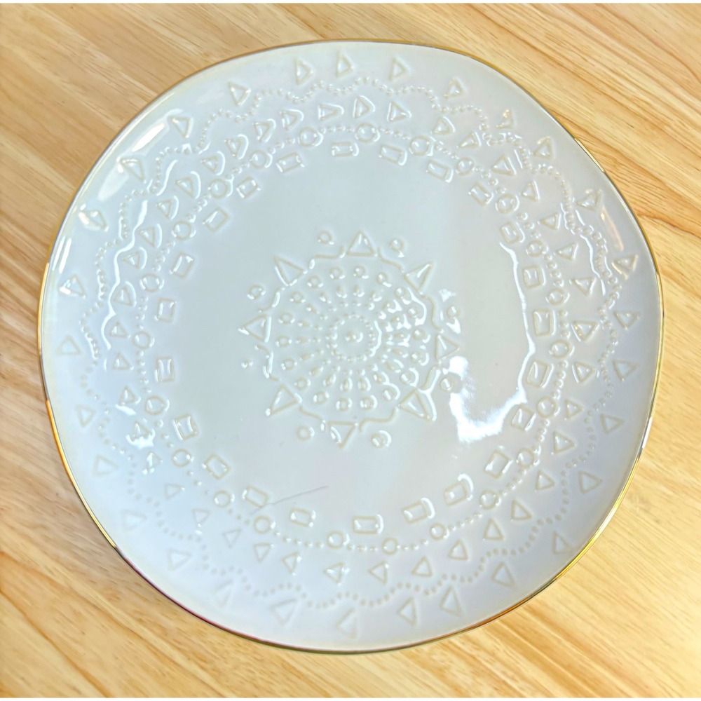 Prima Design Ode & Fettle 8.6in Salad Plate White/Gold Rim Ceramic MPN 597992
